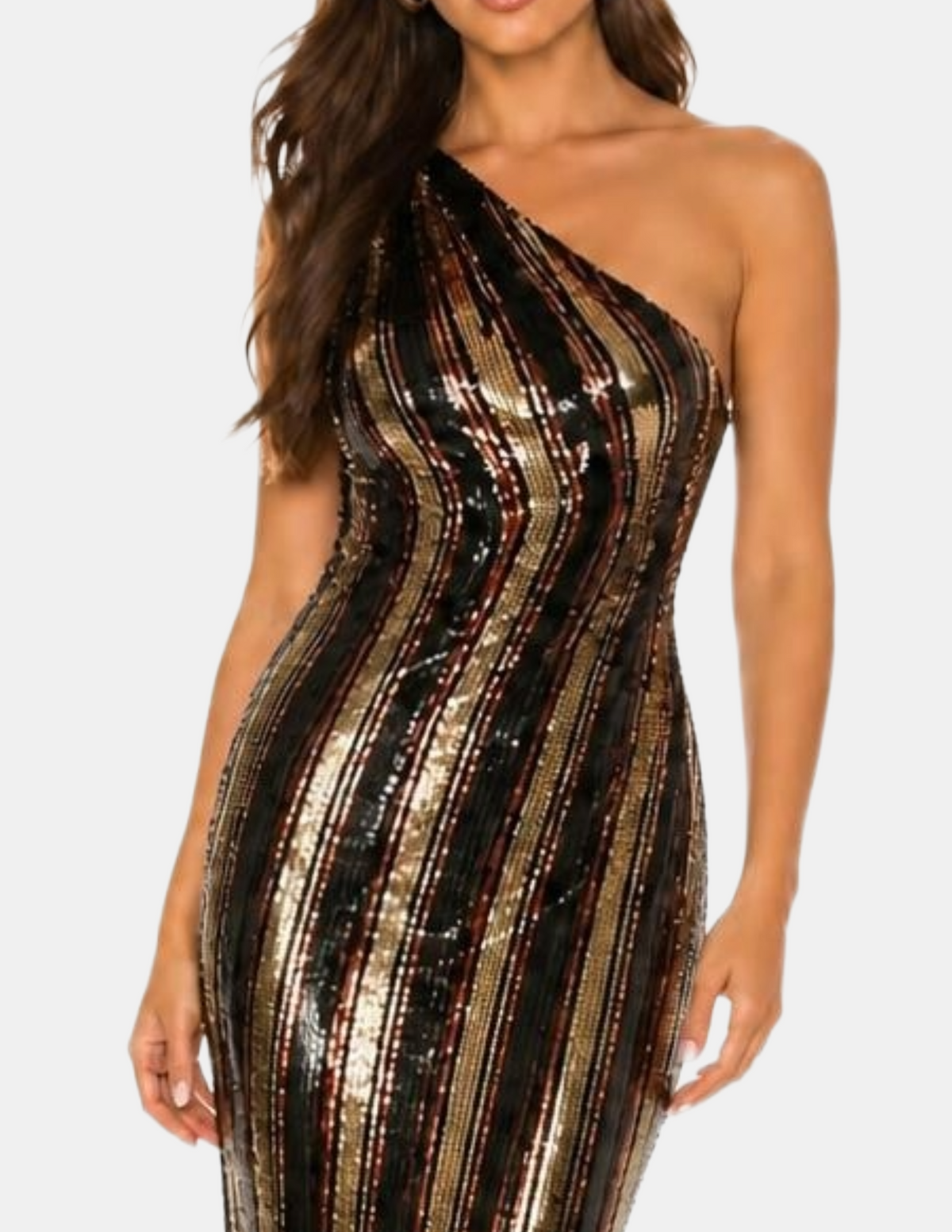 Vestido de lentejuela con dorado y negro de un tirante
