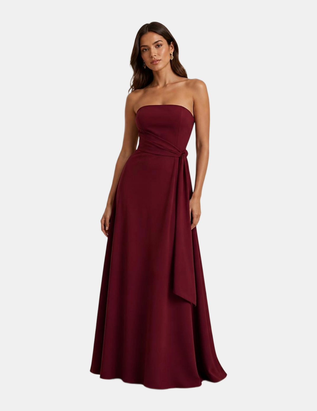 Vestido rojo strapless con amarre en cintura