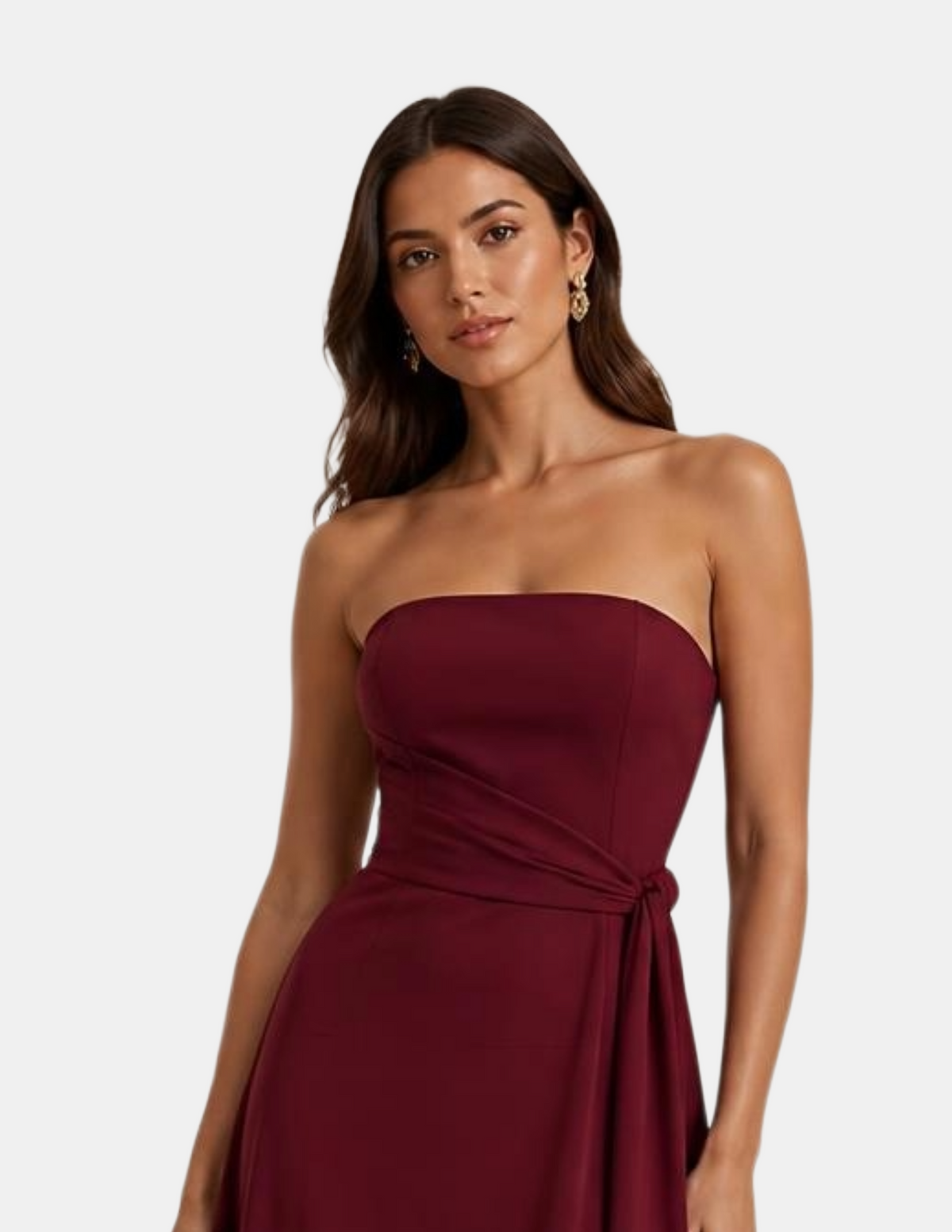 Vestido rojo strapless con amarre en cintura