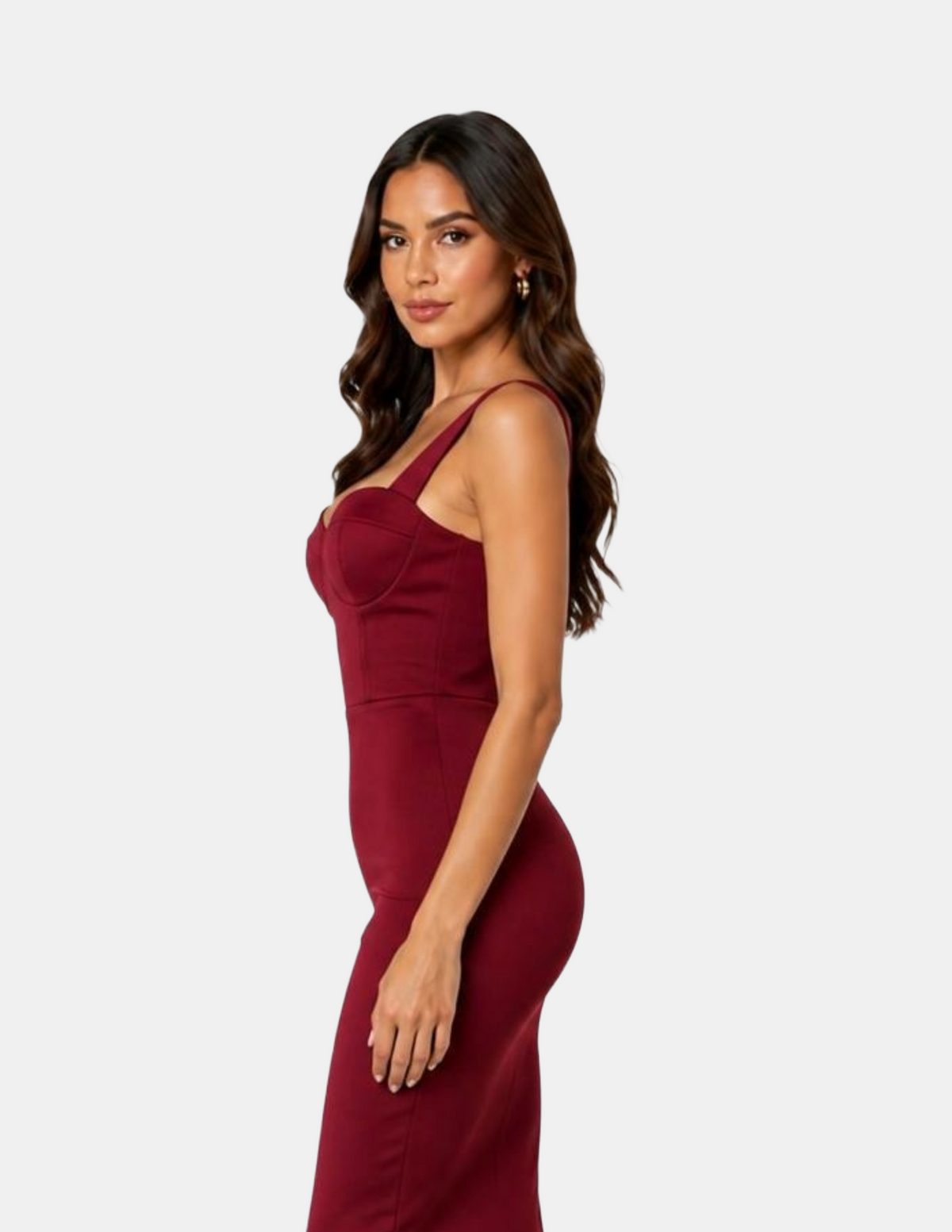Vestido guinda con copas de tirantes