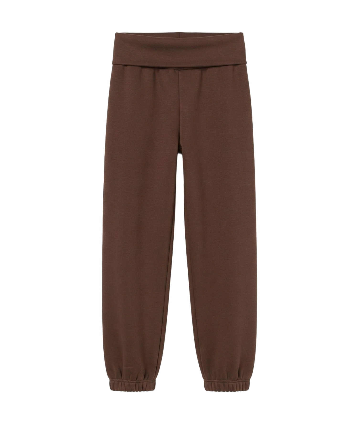 Pantalonera cafe con doblado en la cintura y elasticos en tobillos