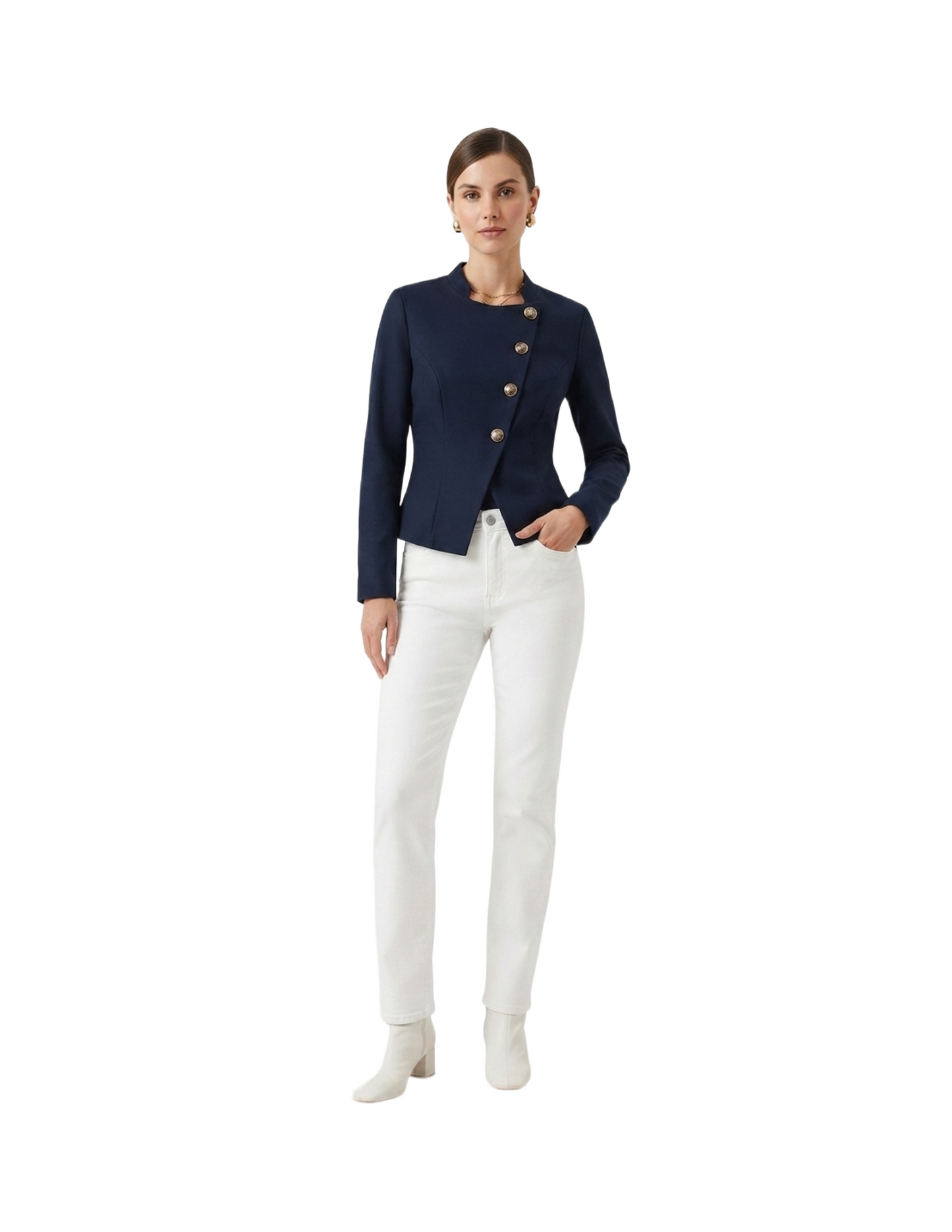 Saco azul moda estilo napoleon abotonado