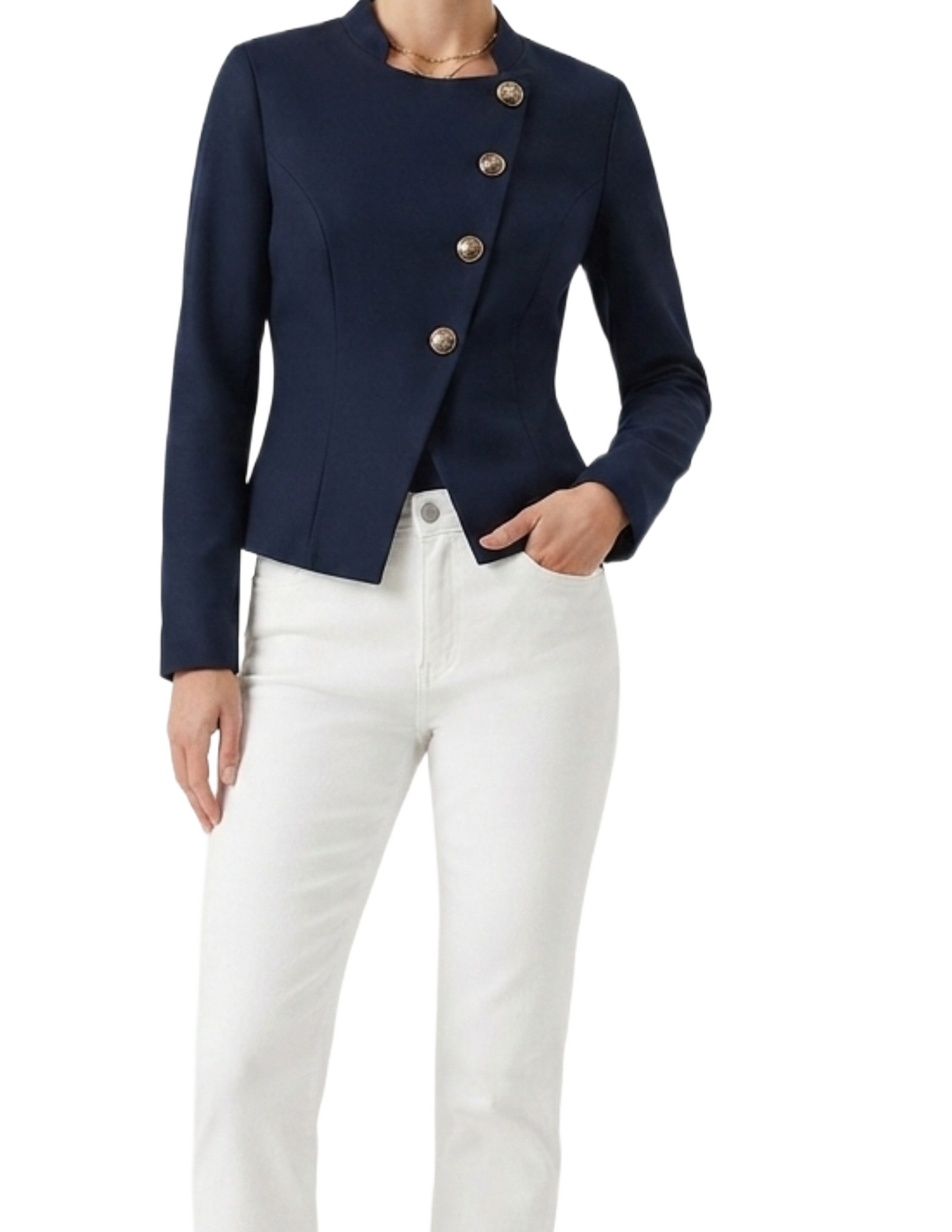 Saco azul moda estilo napoleon abotonado