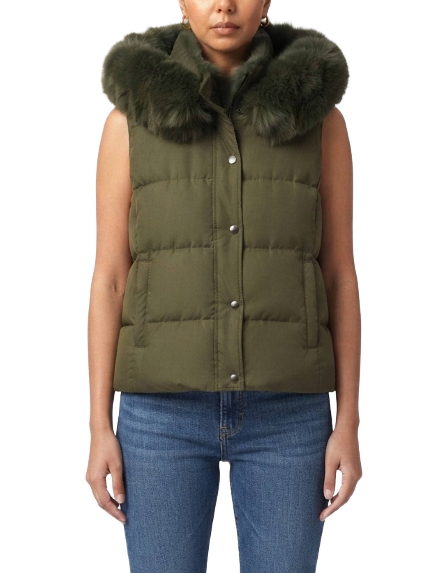 Chaleco capitoneado verde con gorro removible