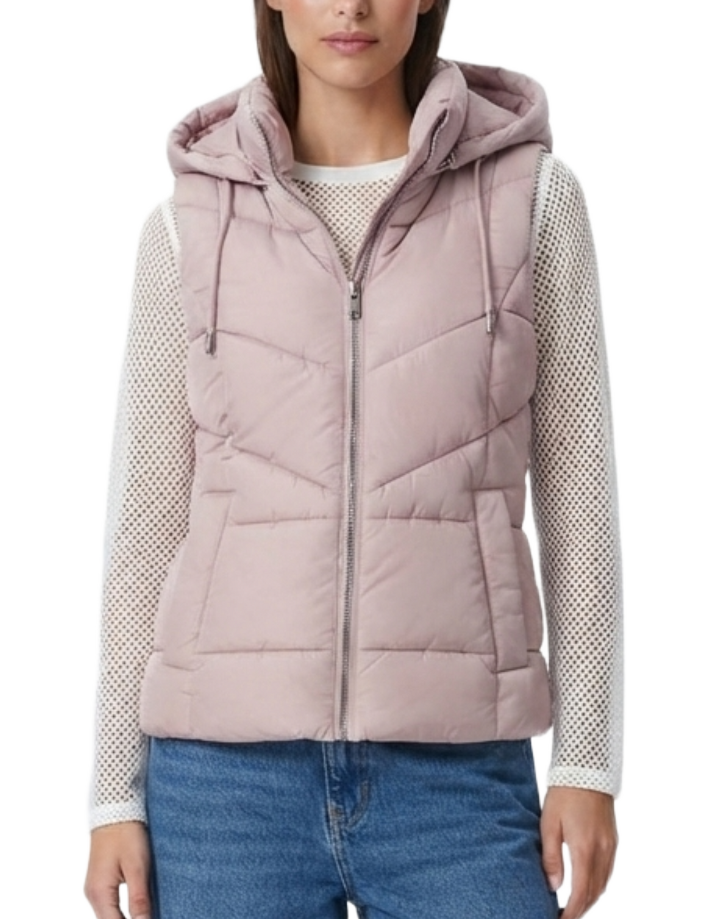 Chaleco rosa capitoneado calientito con gorro