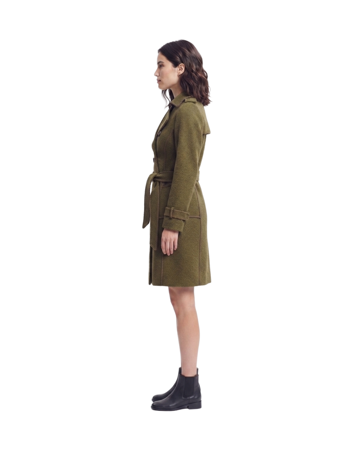 Gabardina verde olivo cierre cruzado con cinto ajustable en cintura