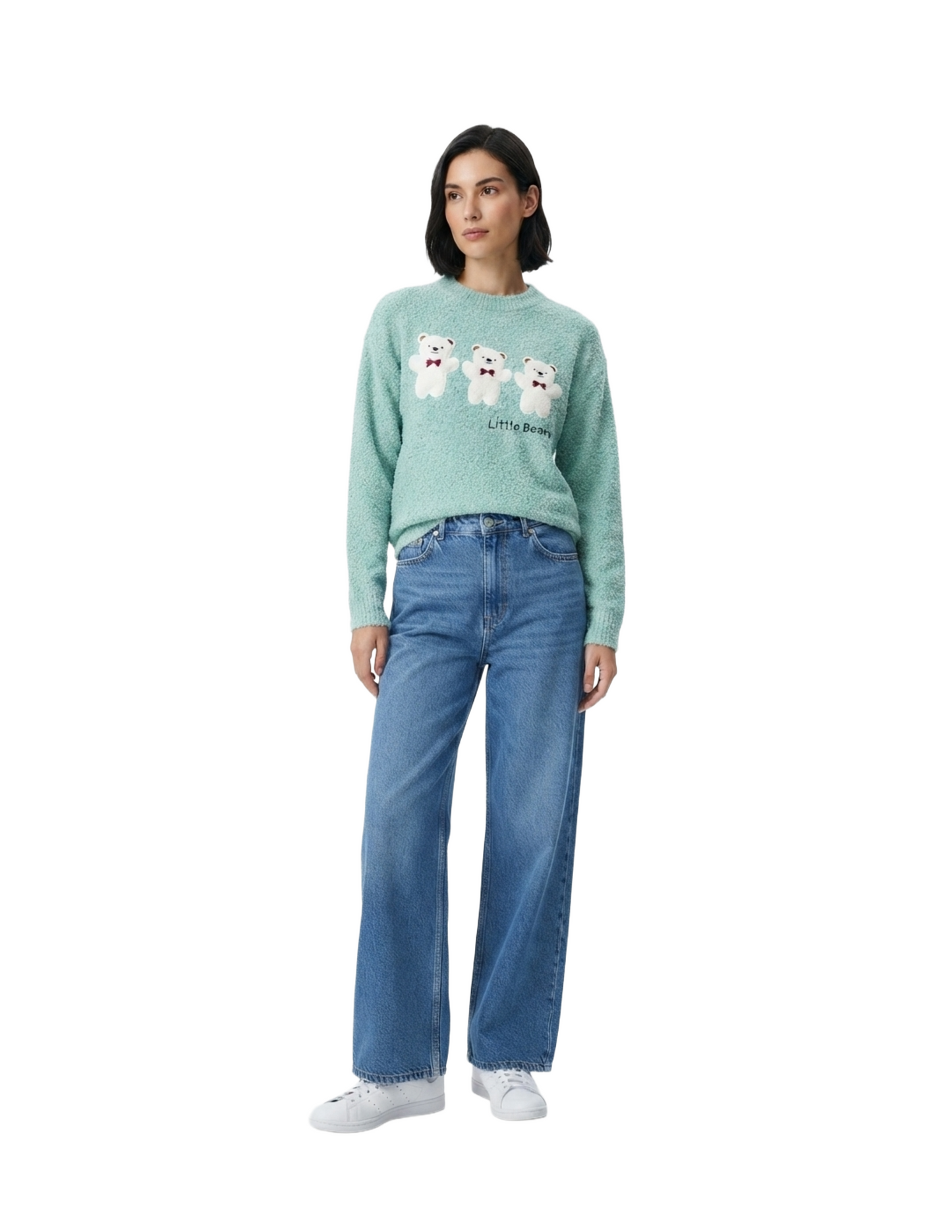 Suéter verde jade con estampado de osos
