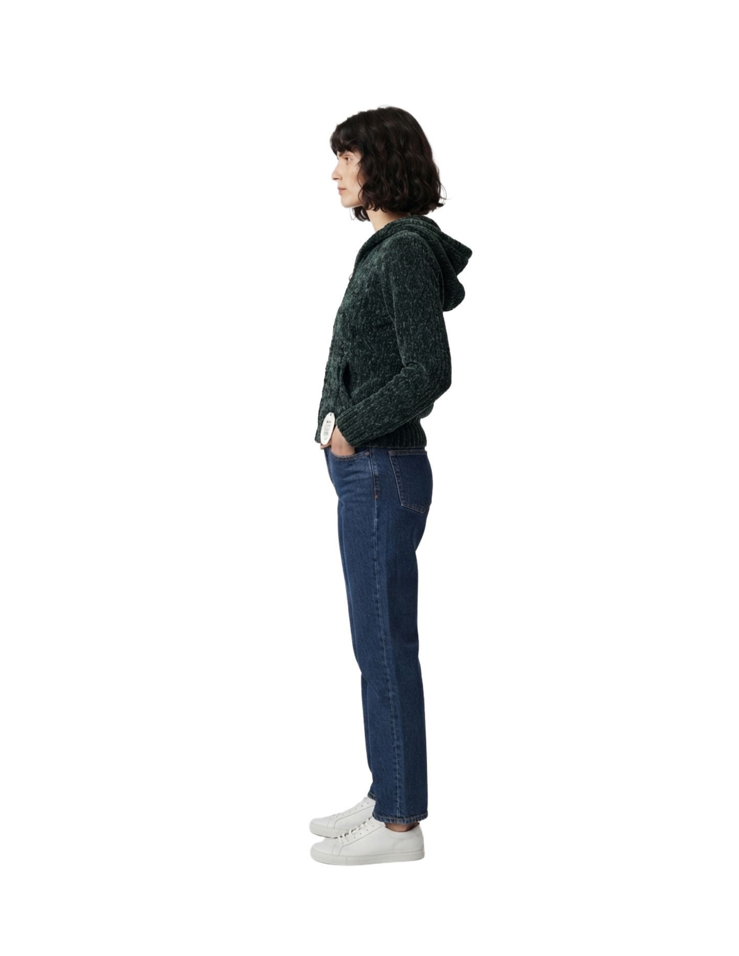 Suéter verde con zipper y gorro