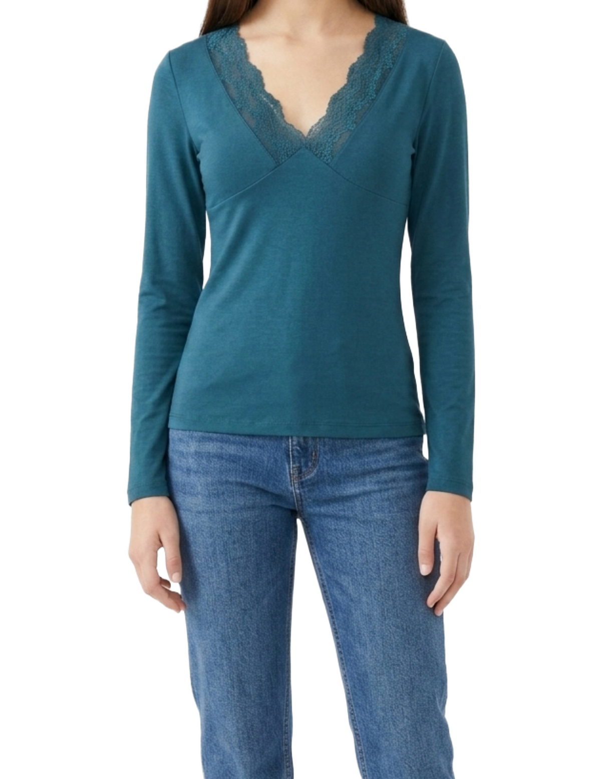 Blusa azul verde con detalles de encaje