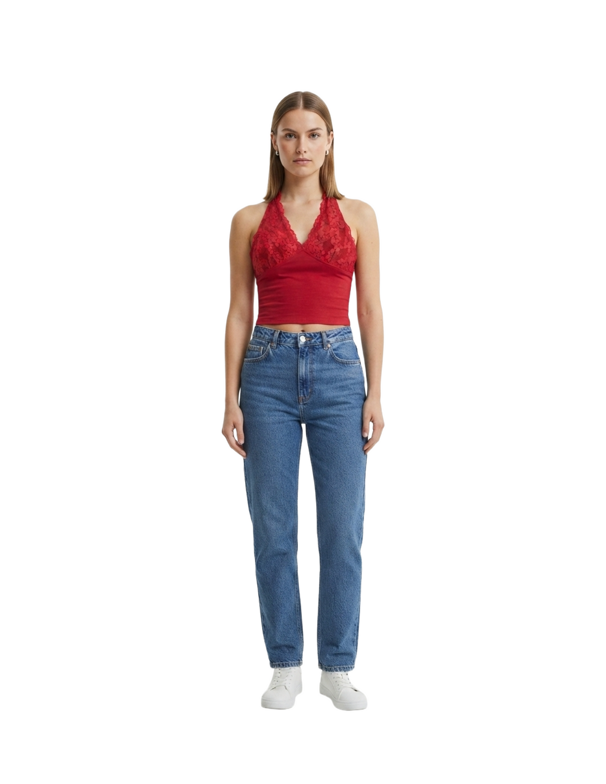 Tank top roja con detalles de encaje