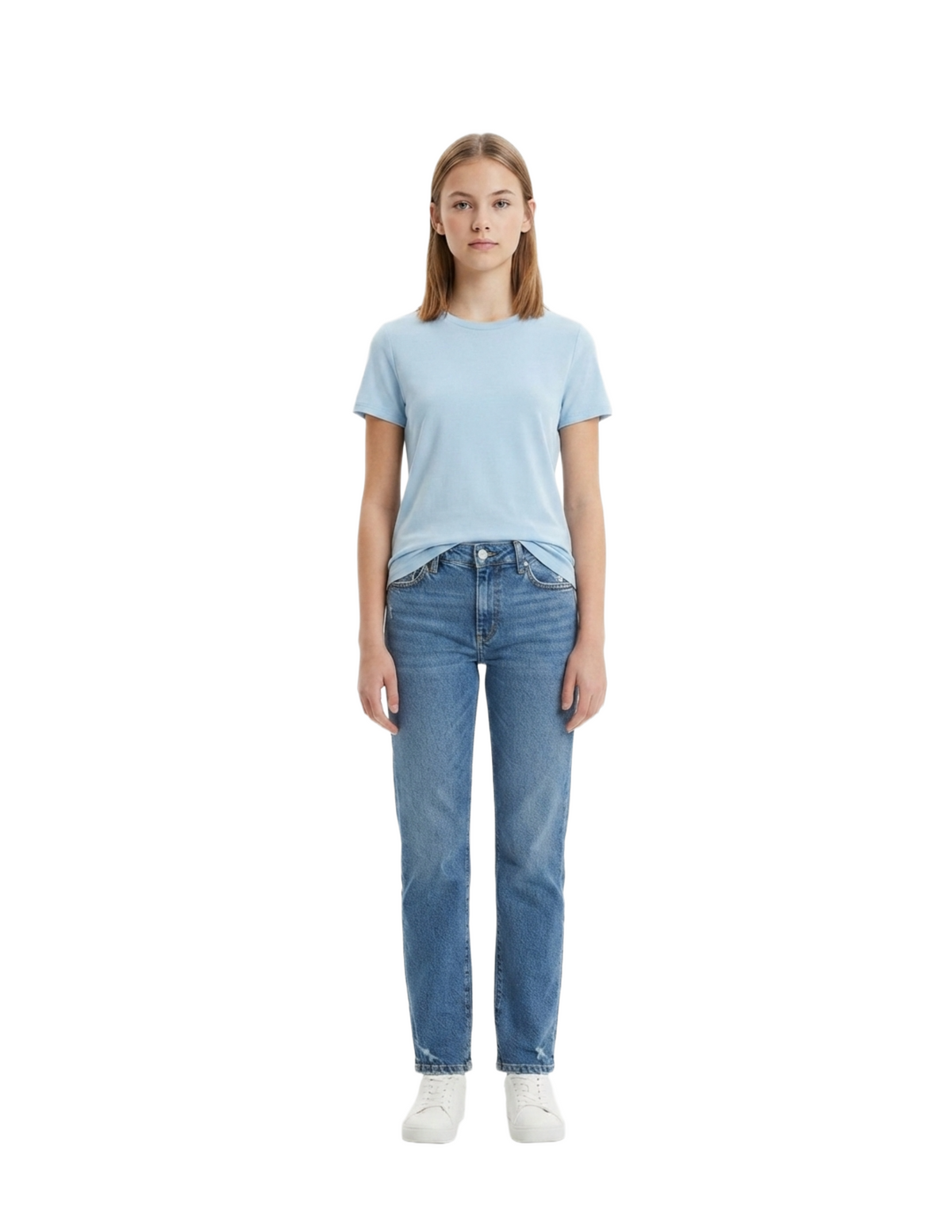 Blusa azul cielo cuello redondo economica