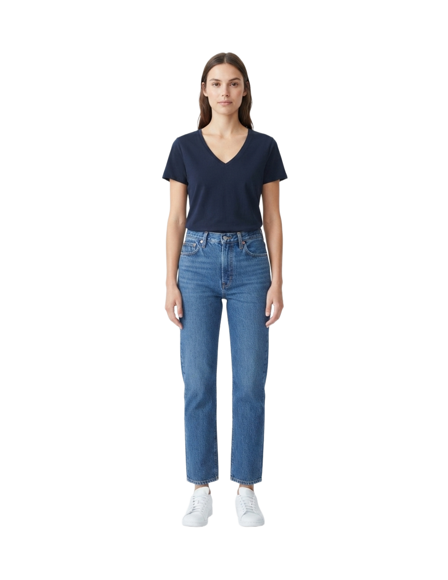 Blusa azul manga corta con cuello en V