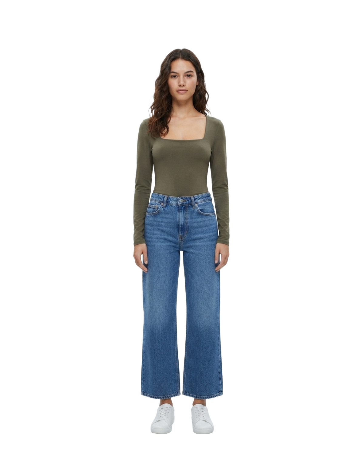 Blusa verde manga larga cuello redondo