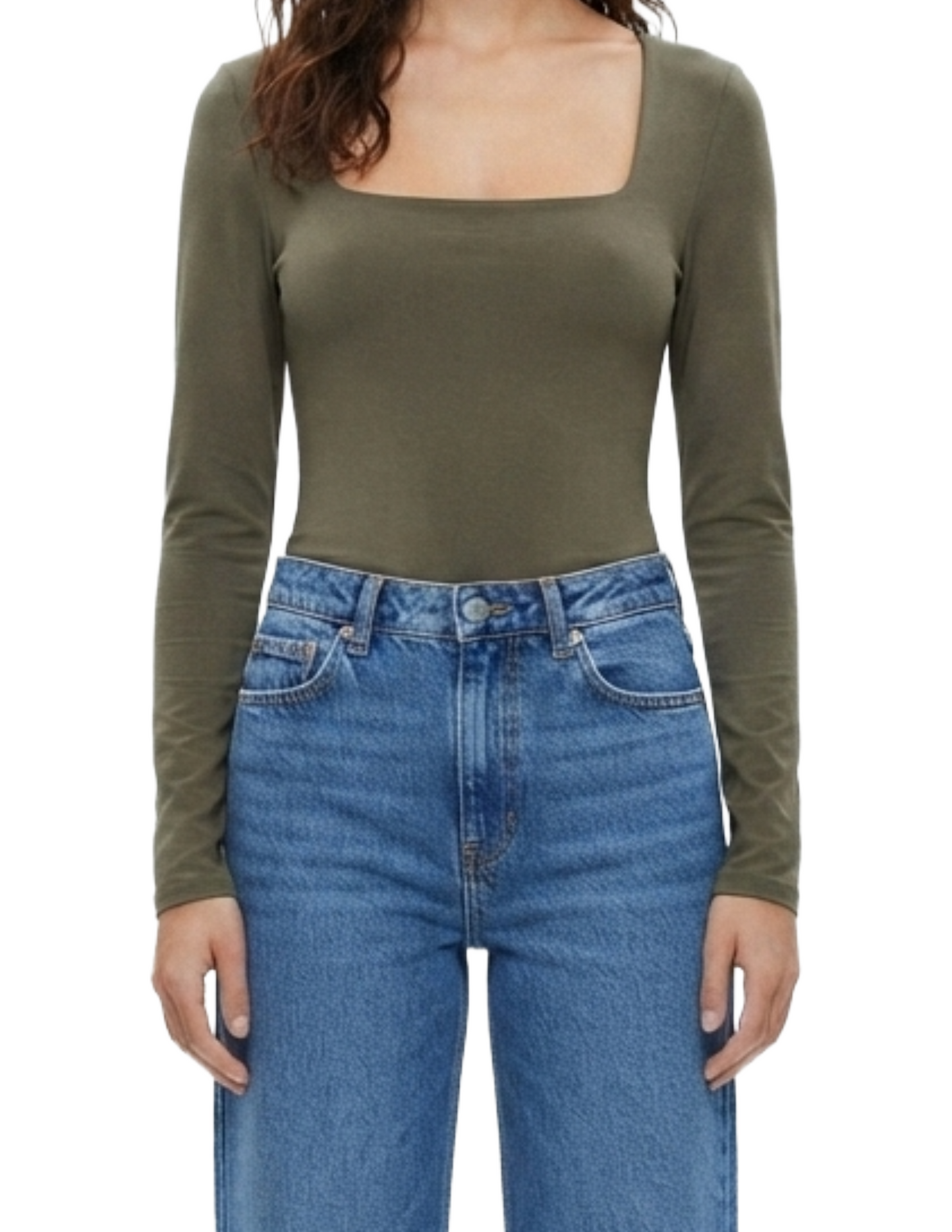 Blusa verde manga larga cuello redondo