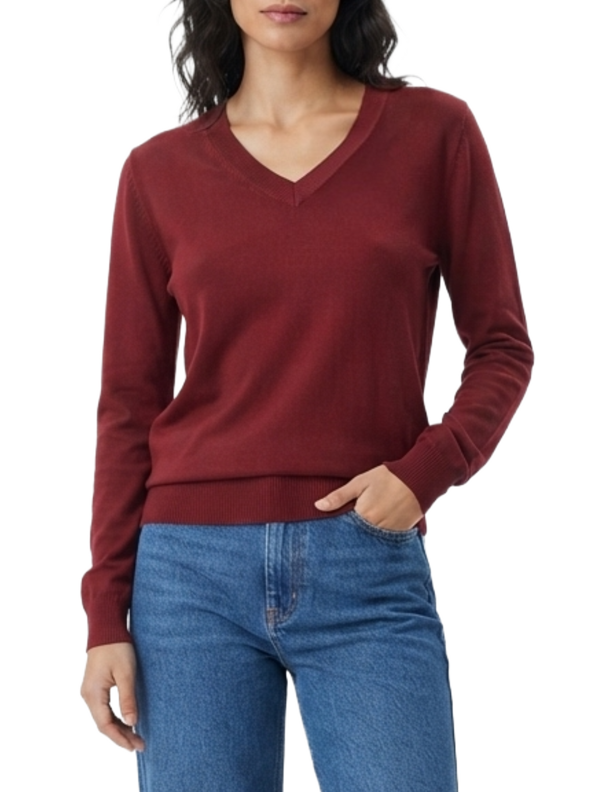 Suéter guinda cuello en V
