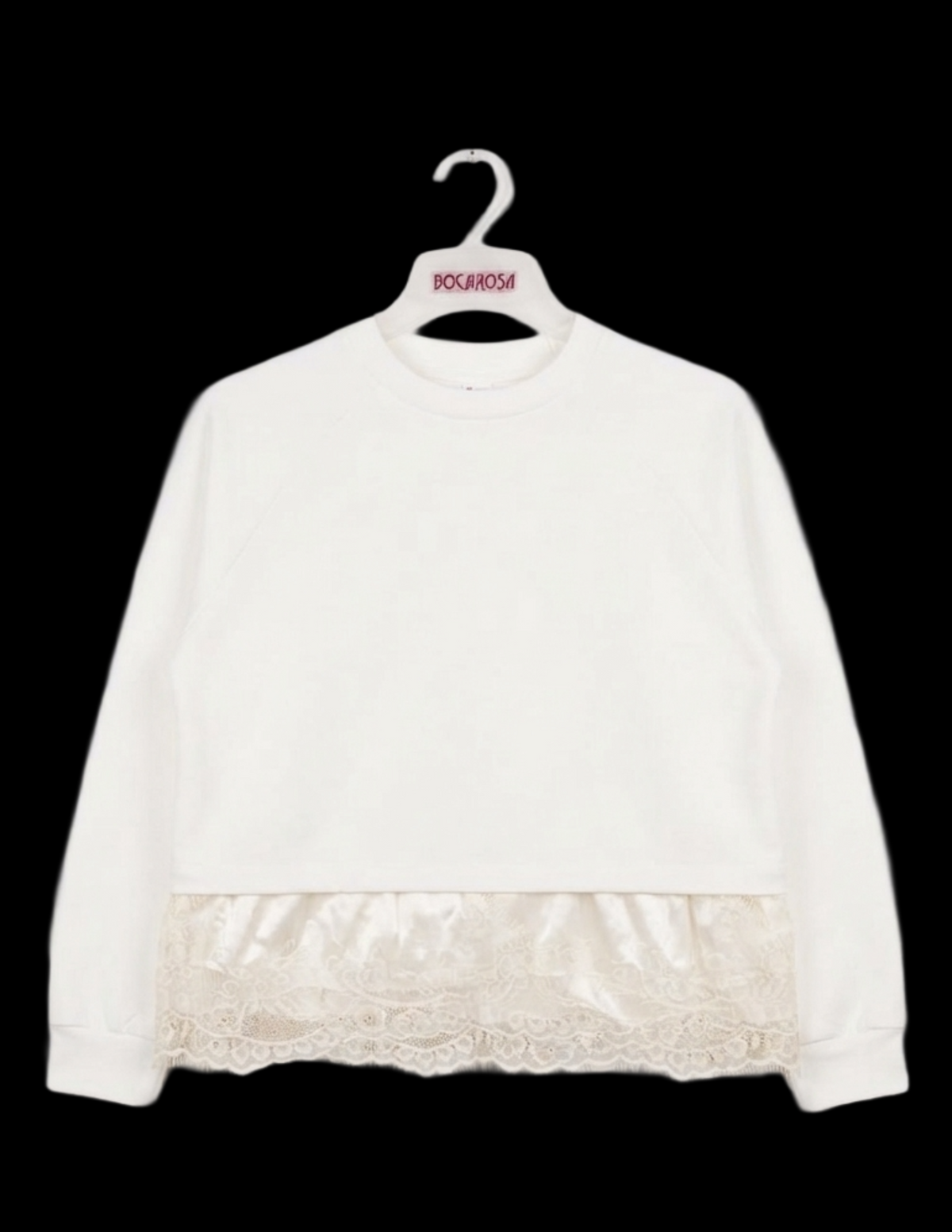 Sudadera blanca con detalle de satin con encaje