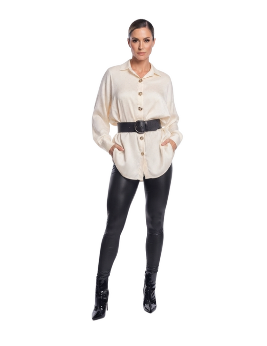 Blusa beige oversize con cristales