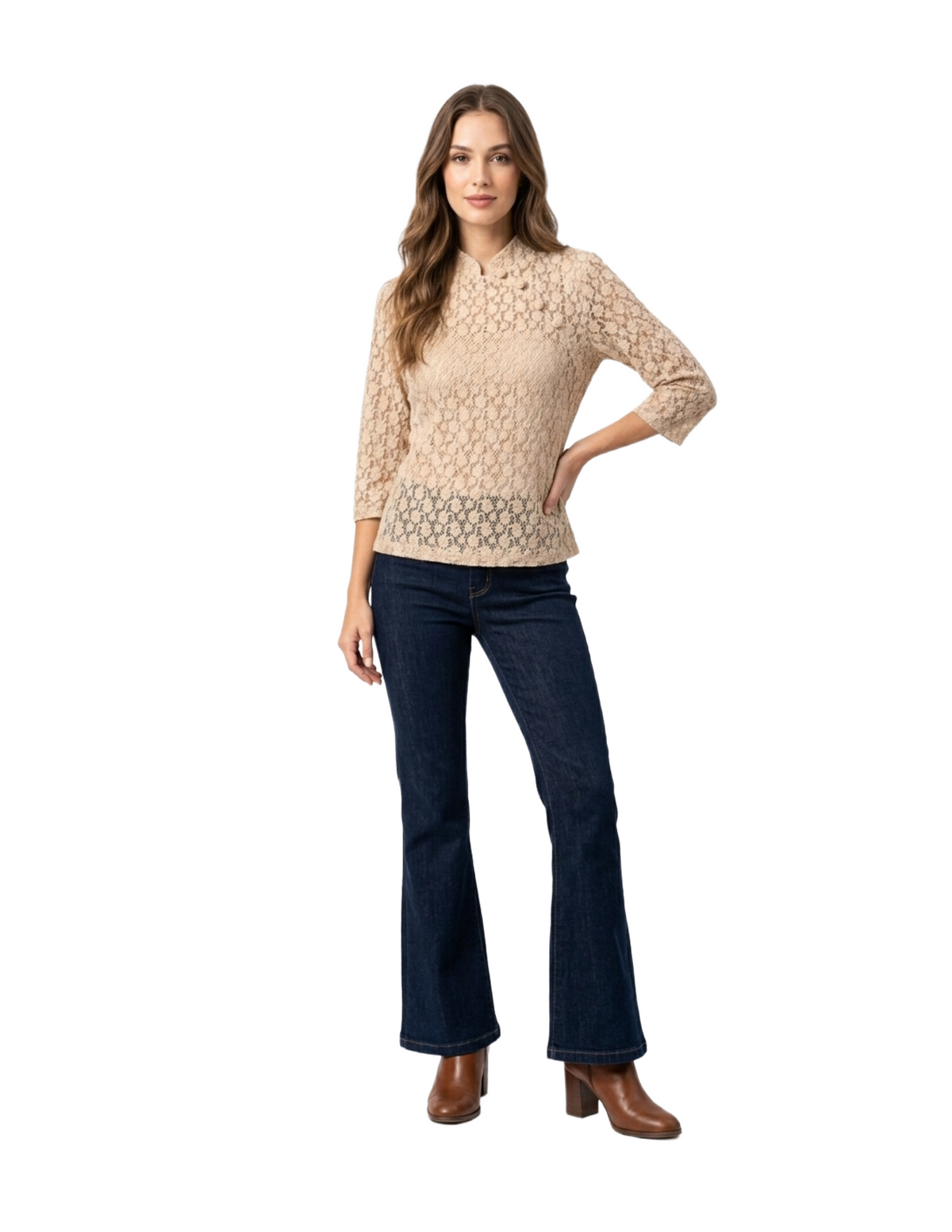 Blusa mesh con bordado de flores abotonado lateral estilo japones