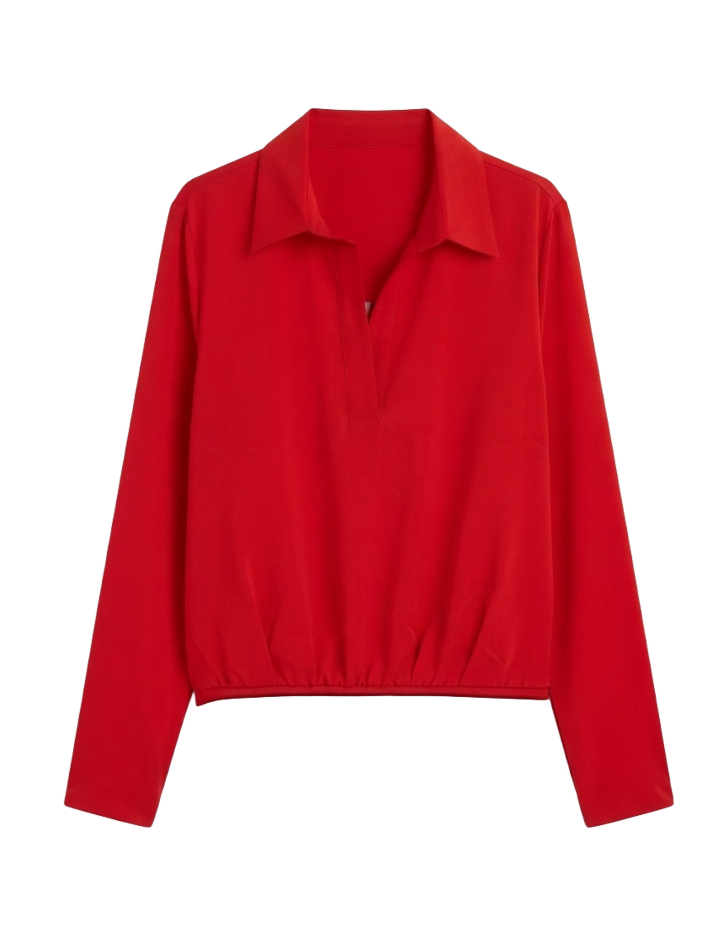 Blusa roja cuello sport con plisado en cintura manga larga