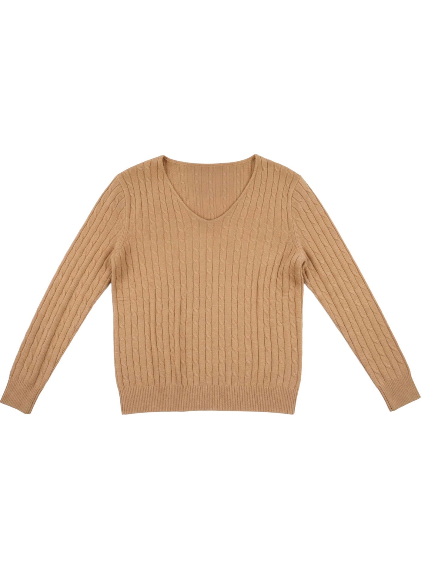 Suéter beige cuello en V diseño de trenzas