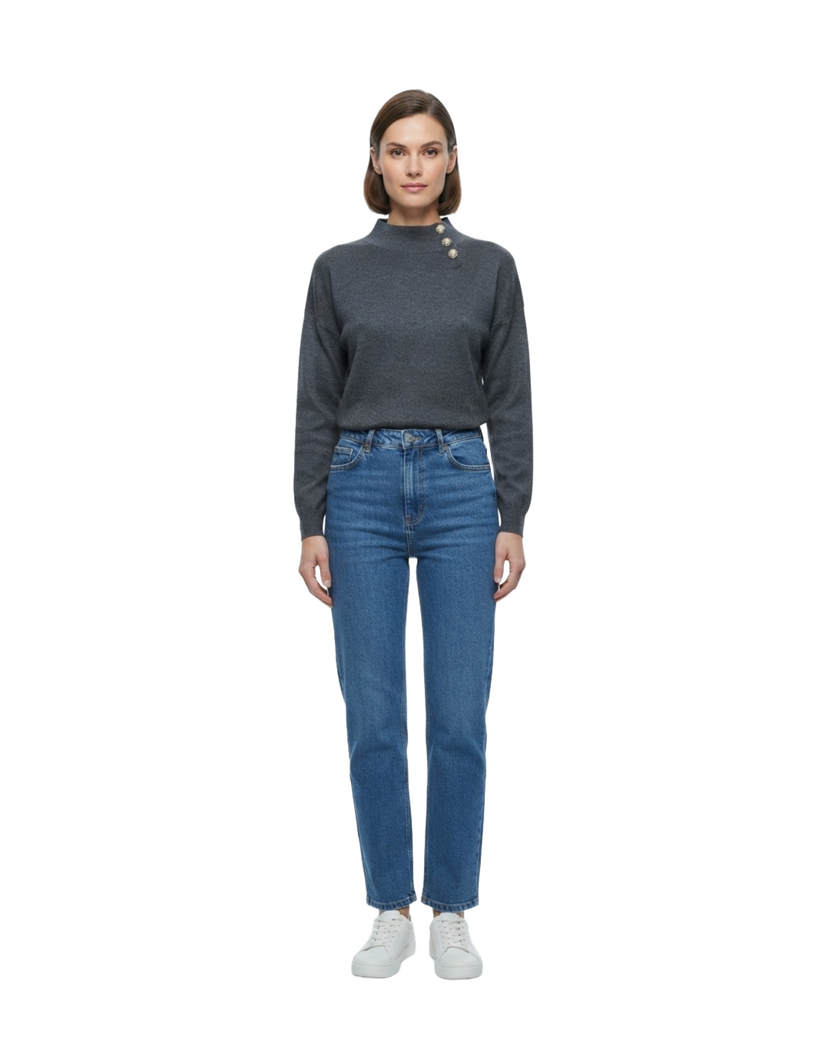 Suéter gris cuello alto con brillo decorativo