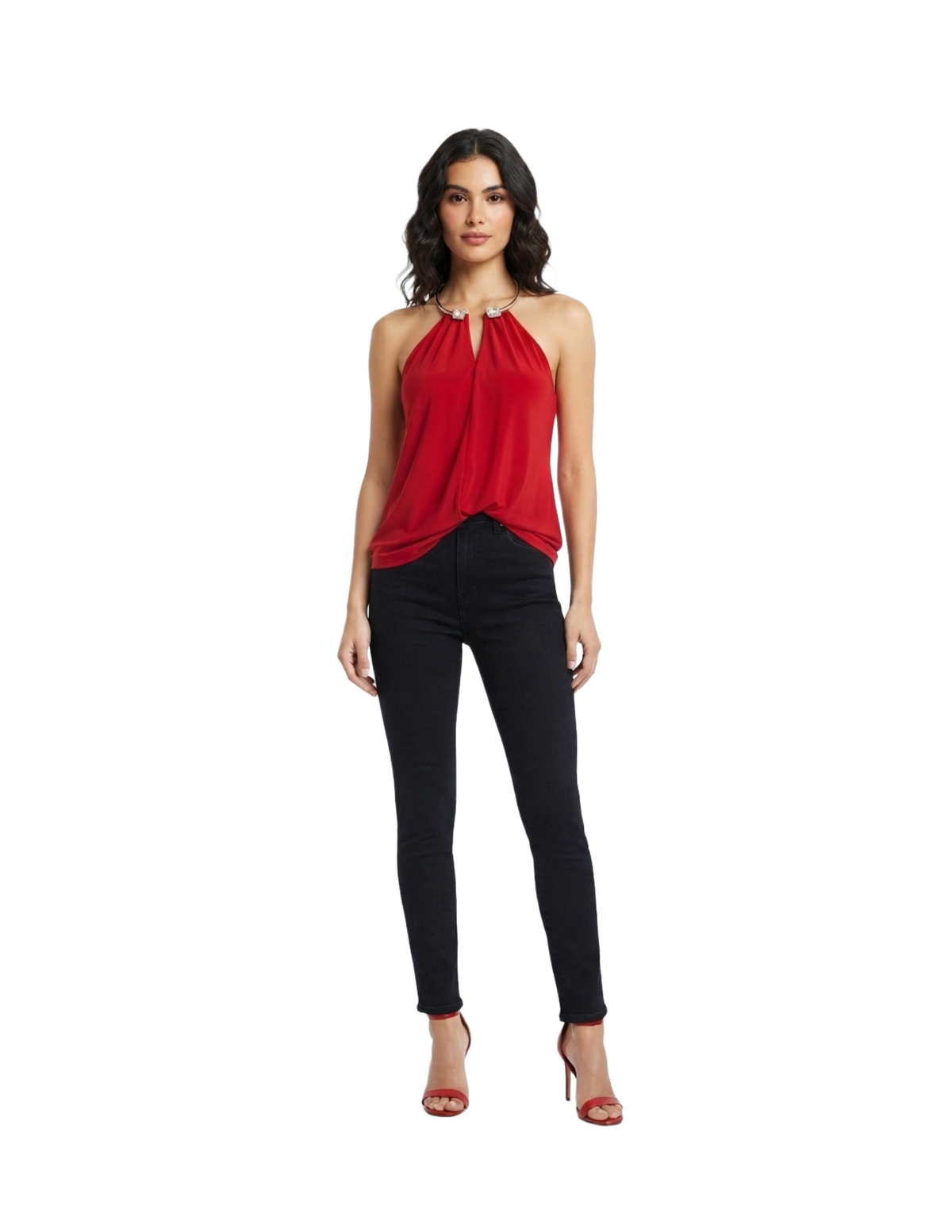 Blusa roja con aro estilo collar