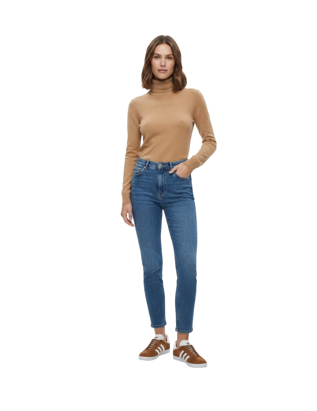 Suéter beige cuello alto manga larga ligero