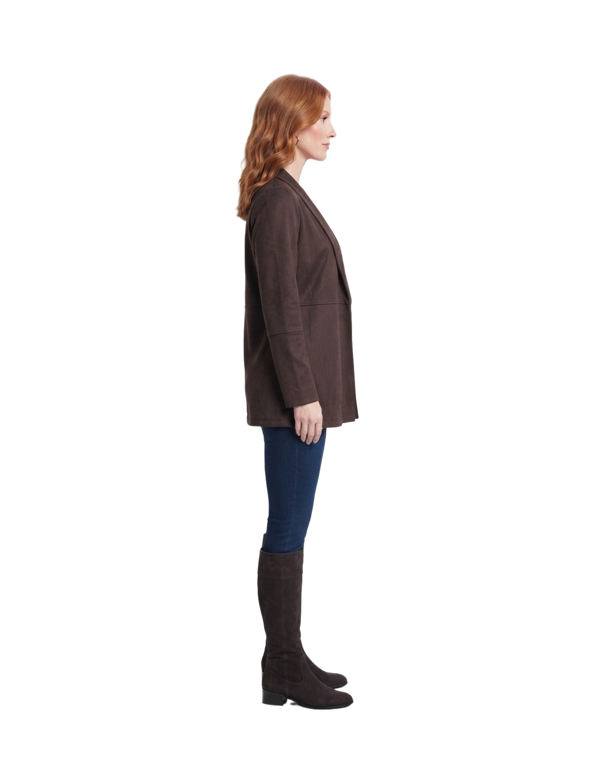 Saco de gamuza cafe con solapa abierto tipo oversize