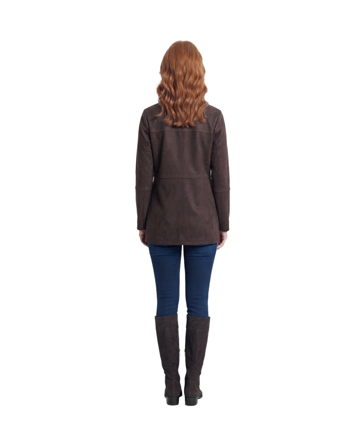 Saco de gamuza cafe con solapa abierto tipo oversize