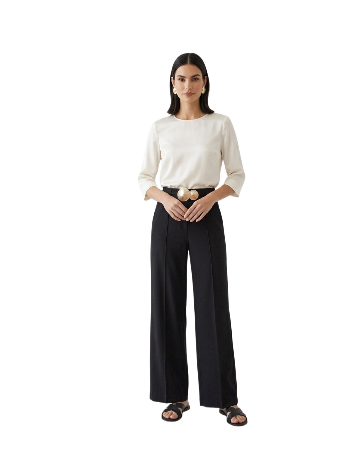 Pantalón negro de vestir con detalle metálico