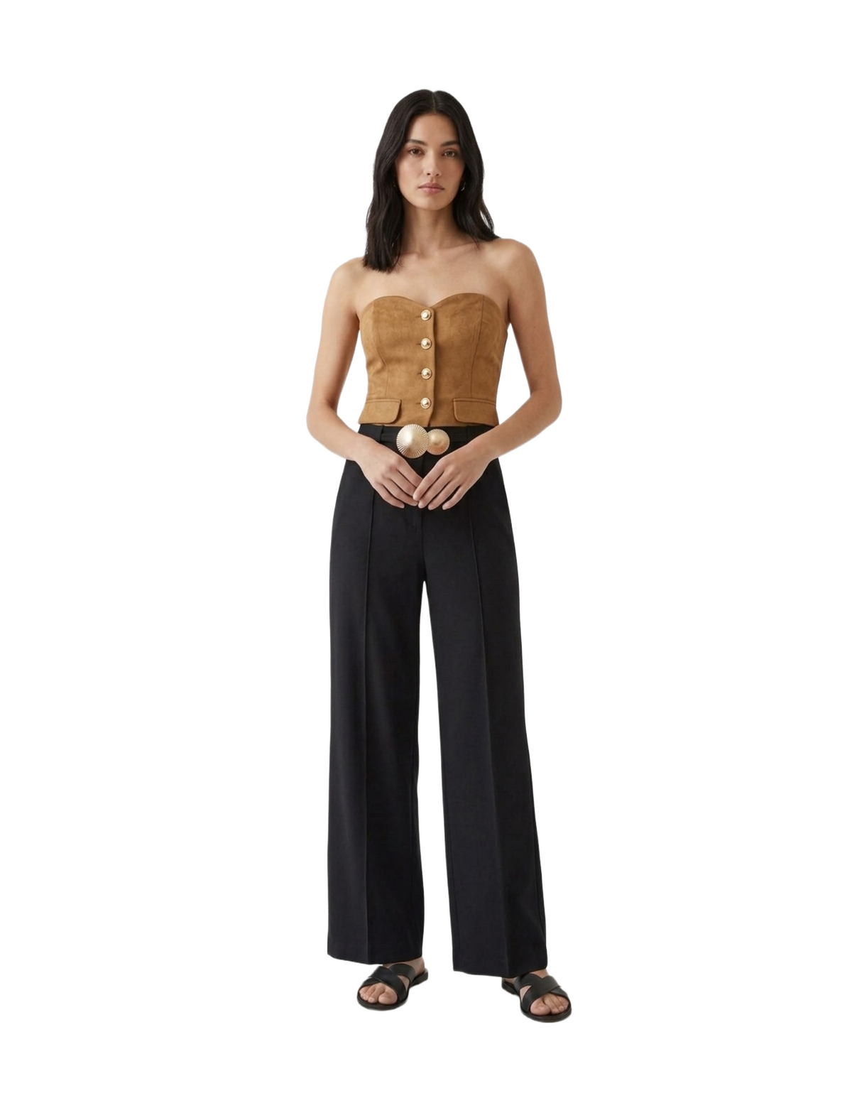 Crop top strapless de gamuza abotonado