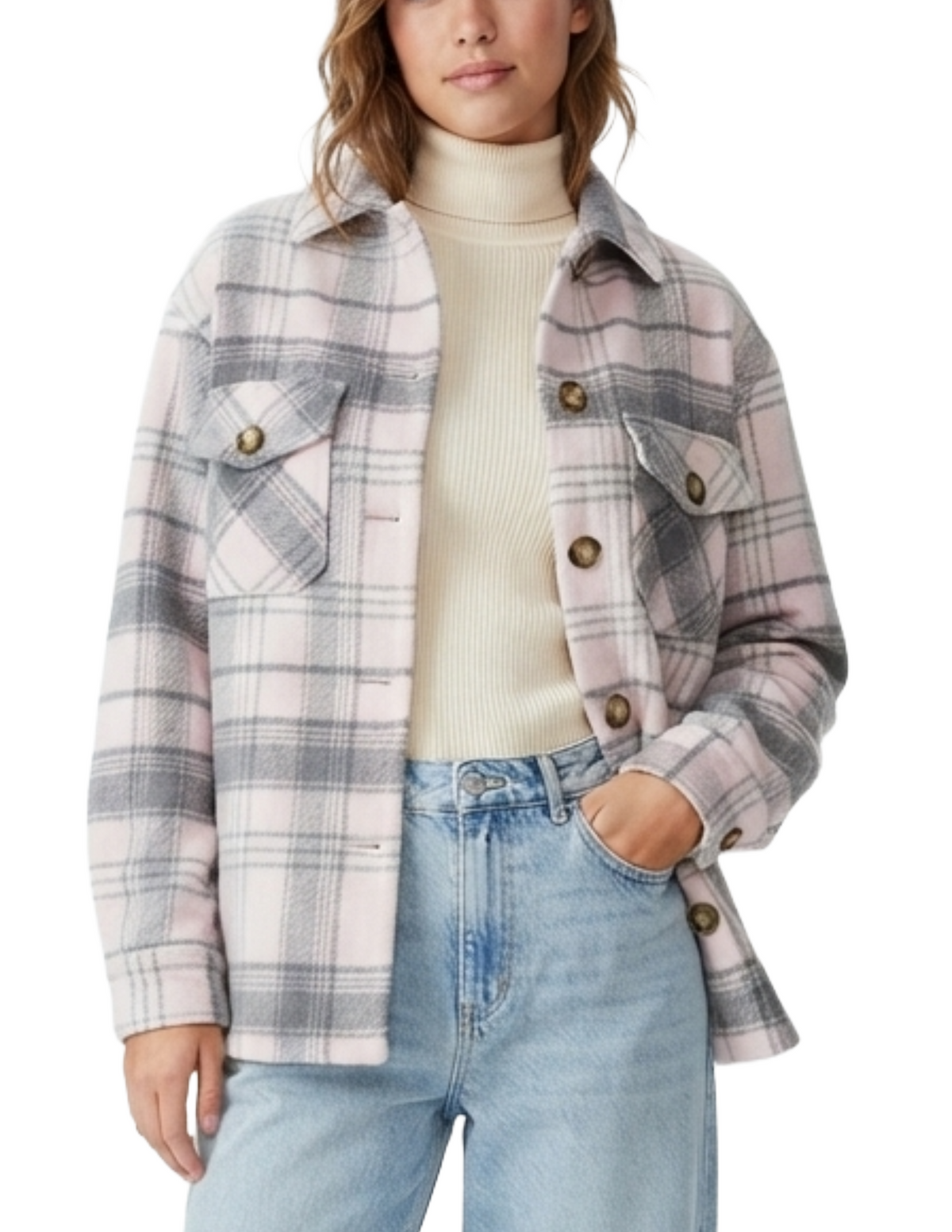 Camisera rosa de cuadros abotonada