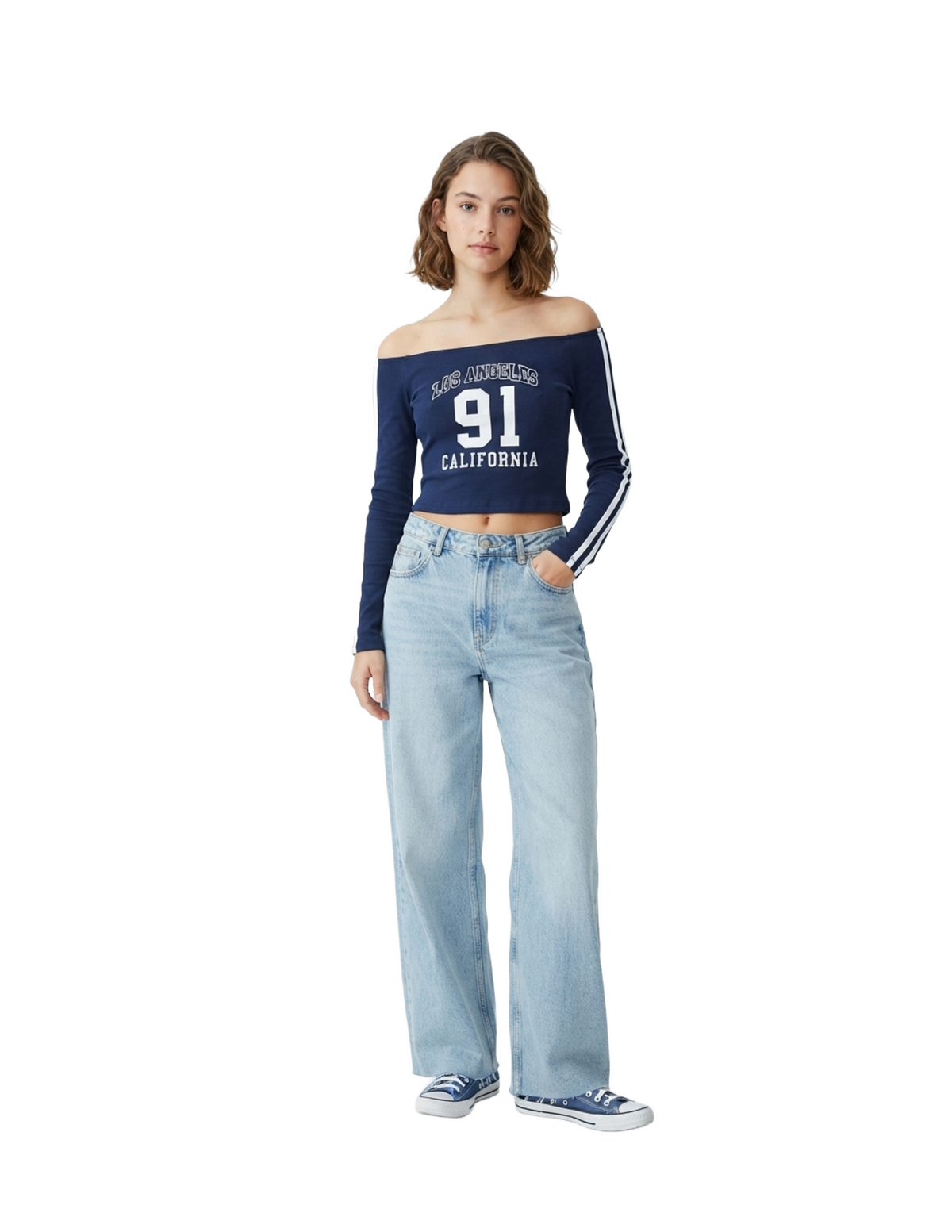 Crop top con hombro descubierto deportivo