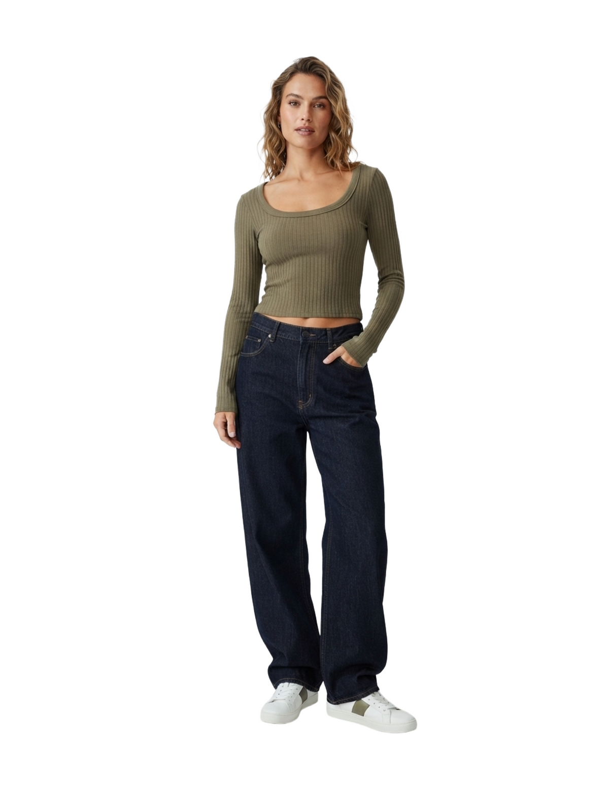 Crop top verde cuello redondo acanalada