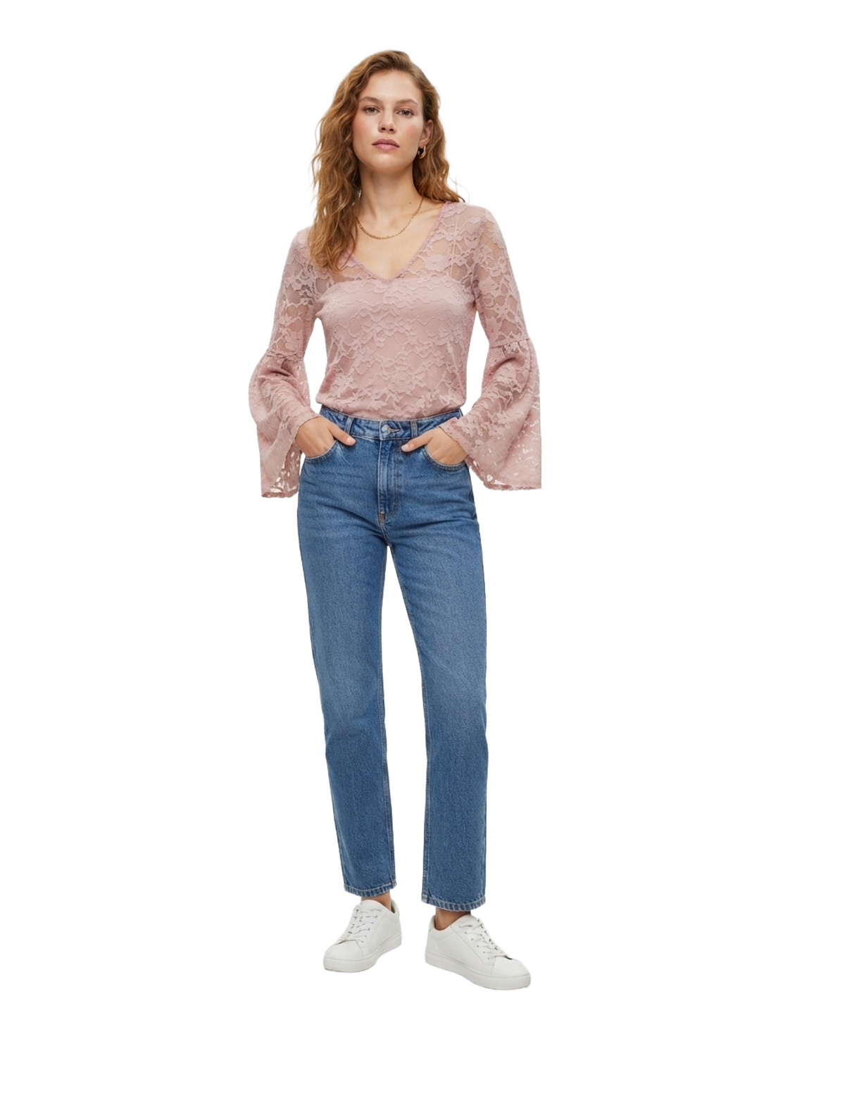 Blusa mesh rosa con mangas de murcielago