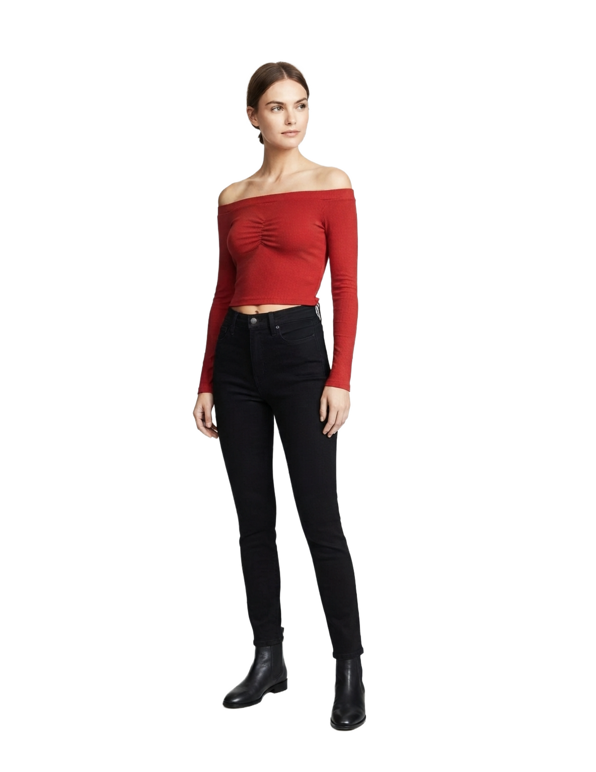 Crop top caida al hombro manga larga