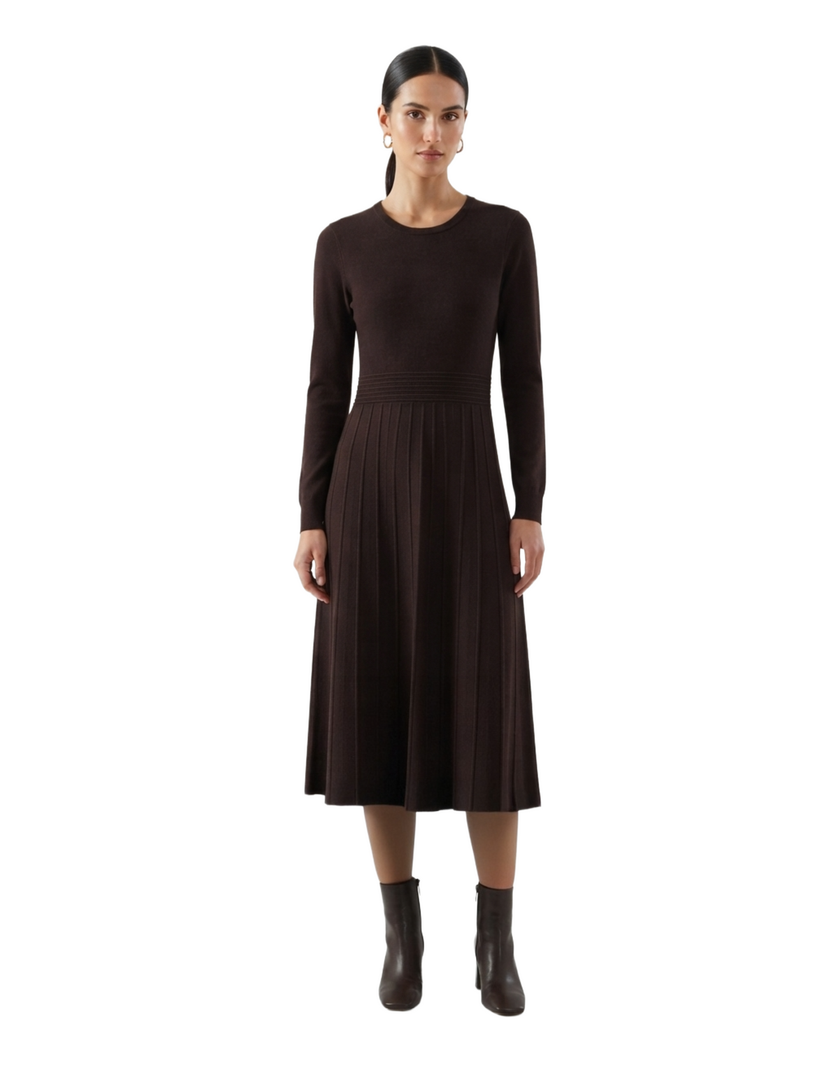 Vestido cafe cuello redondo tipo sueter