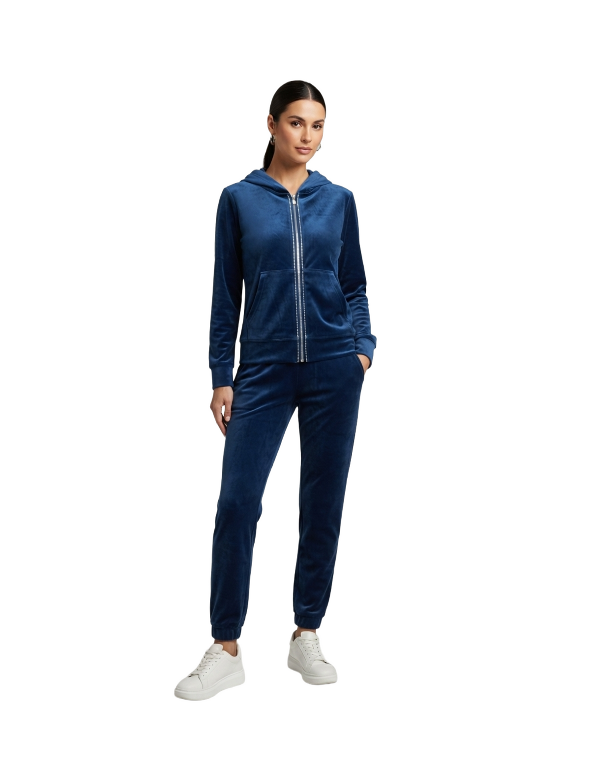 Conjunto de dos piezas de terciopelo azul con destellos decorativos