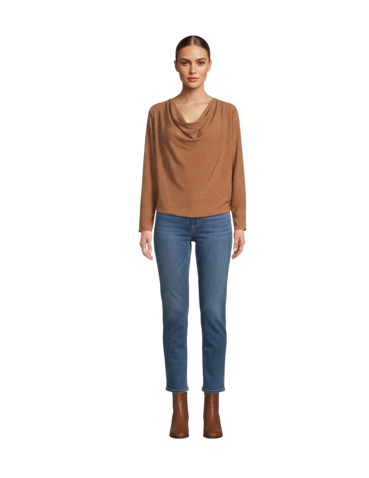 Blusa beige con brilos decorativos