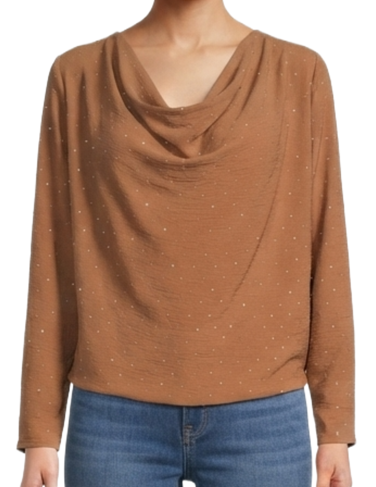 Blusa beige con brilos decorativos