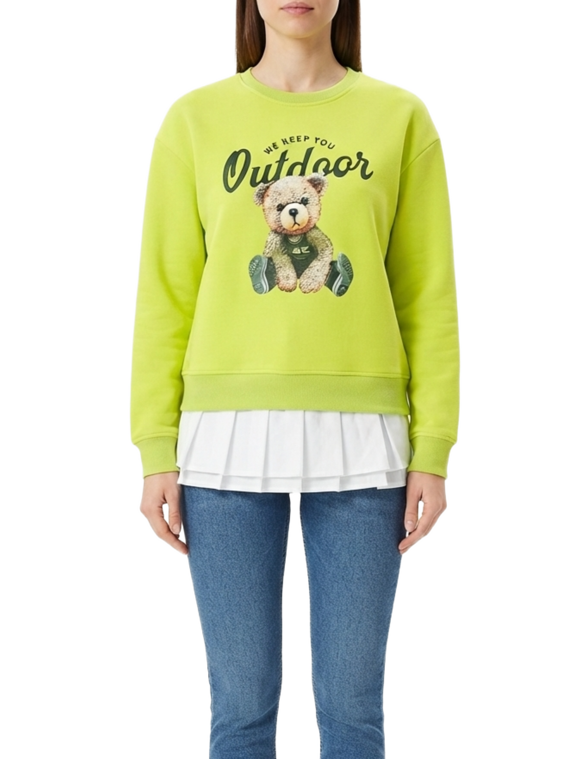 Sudadera verde con estampado de oso