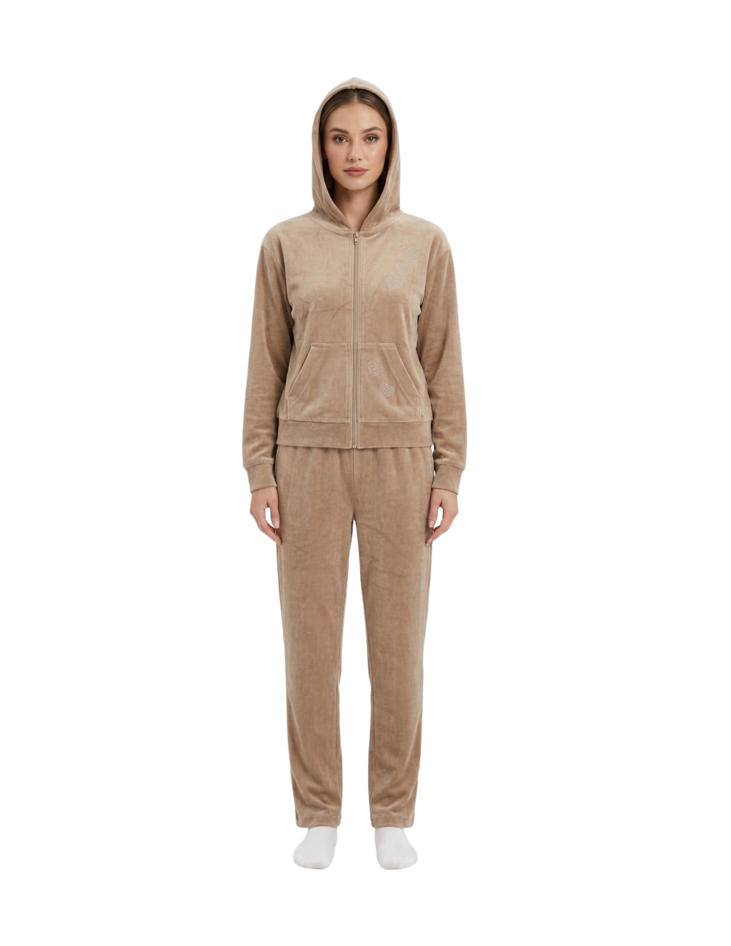 Conjunto cafe calientito de chamarra y pantalonera