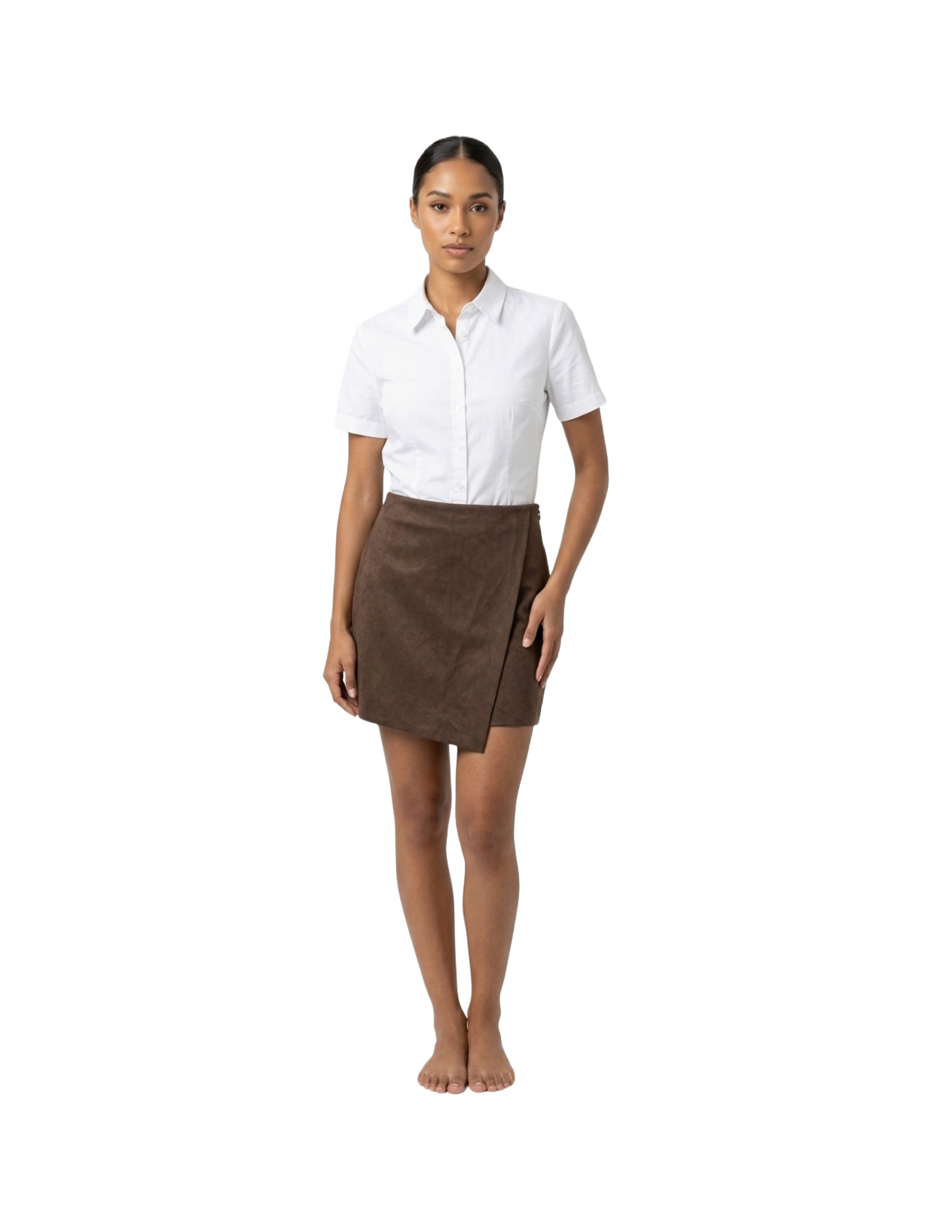 Falda short de gamuza cafe