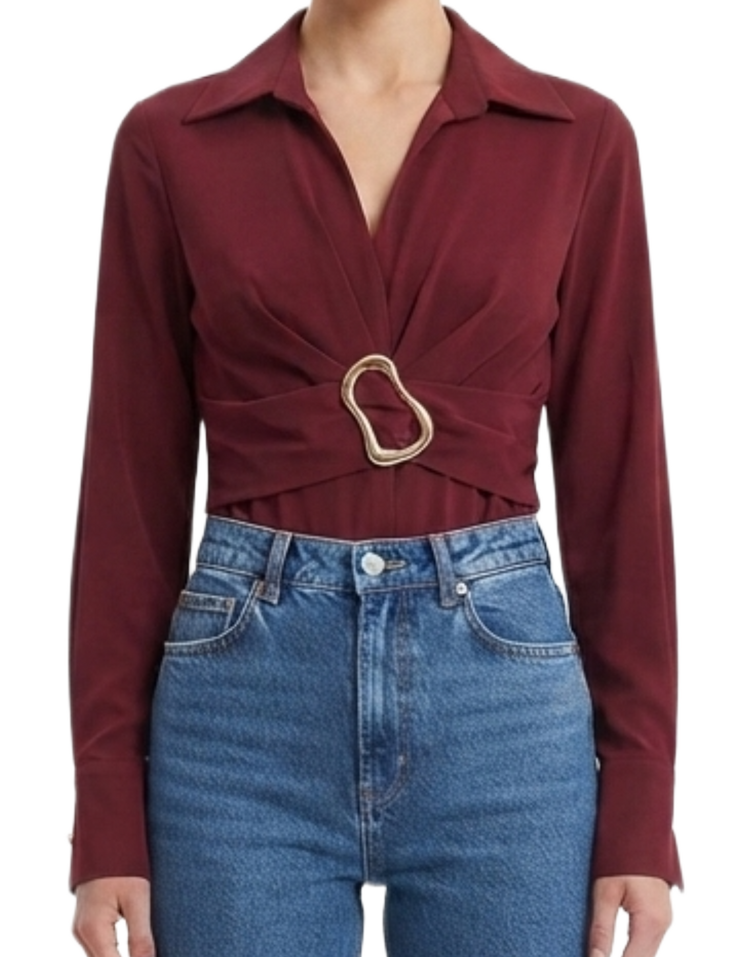 Blusa roja cuello en V con medio cinto