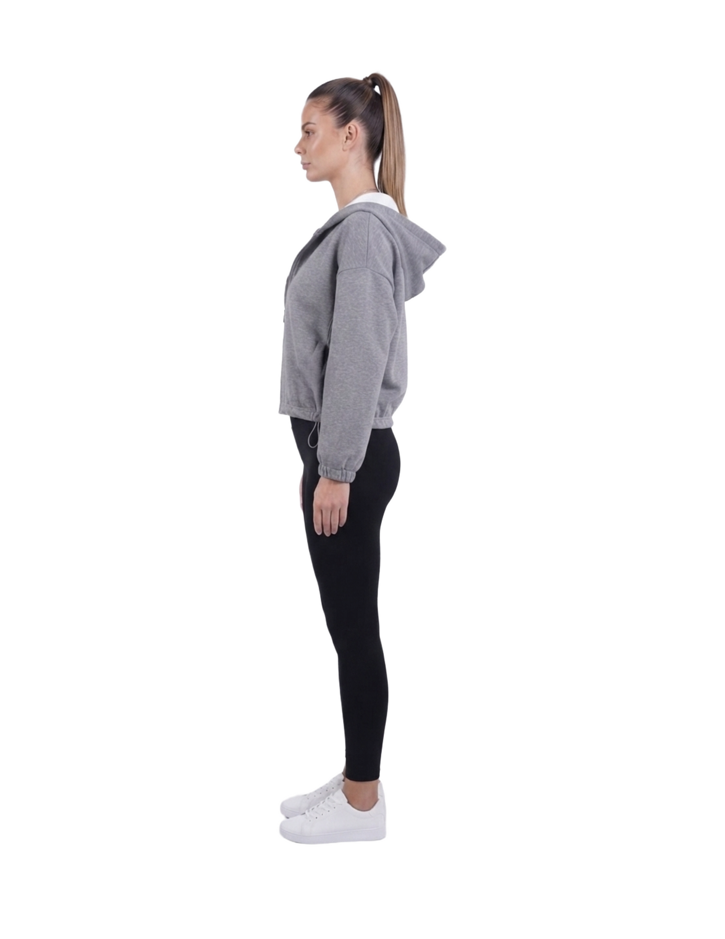 Sudadera gris con ajuste lateral, con capucha y ziper