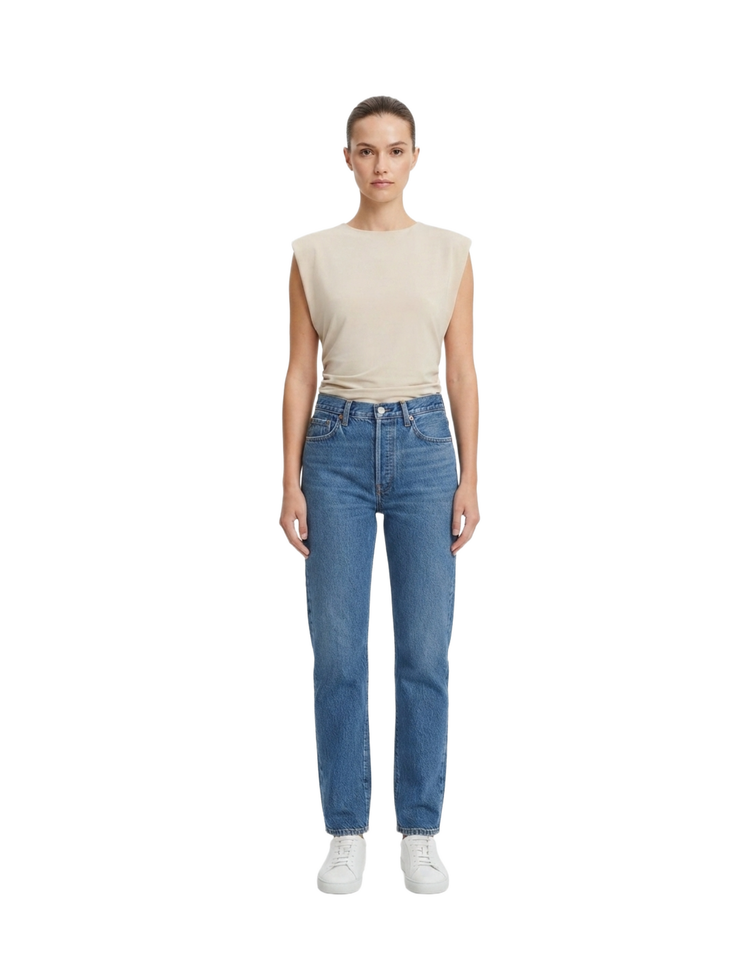Blusa beige con plisado lateral