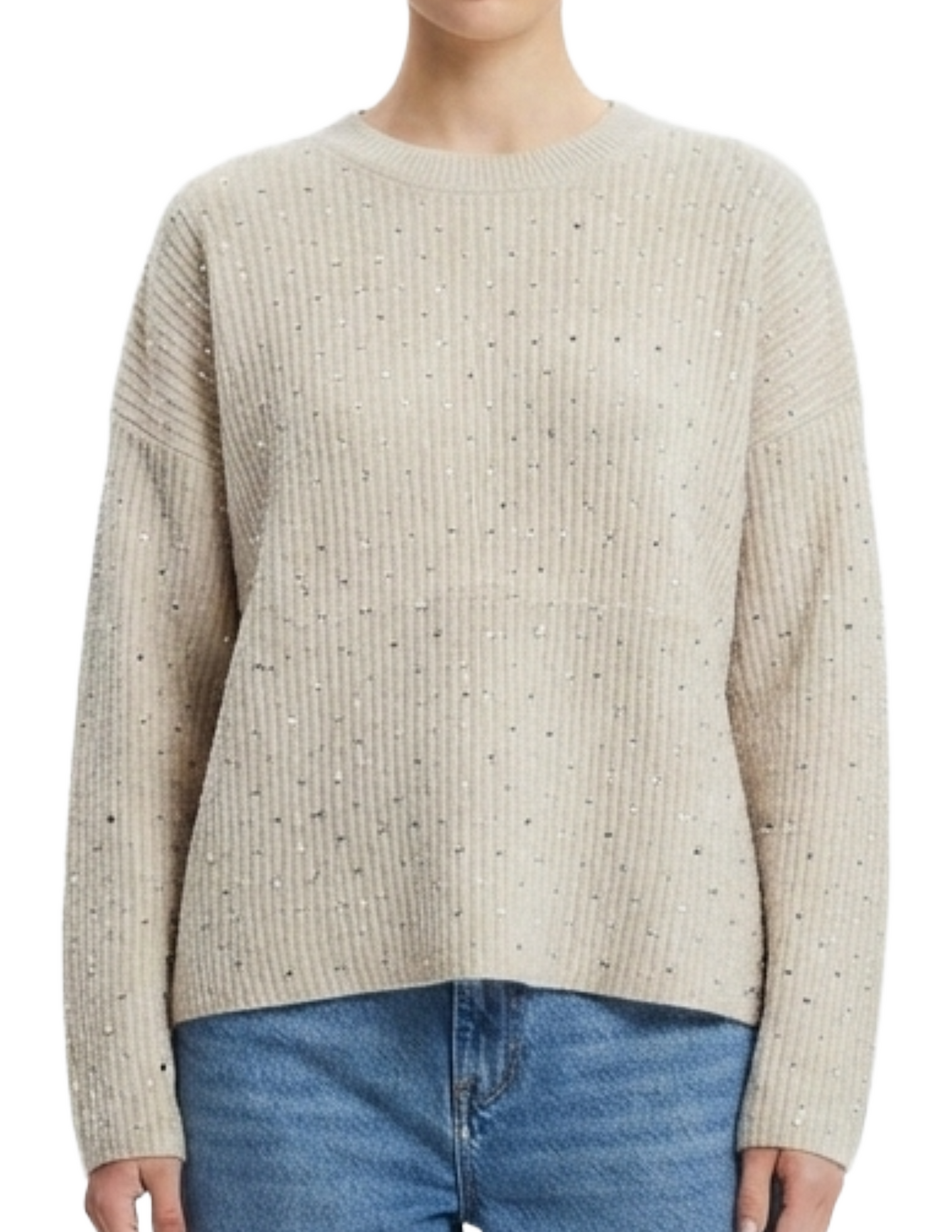 Suéter beige acanalado con brillos