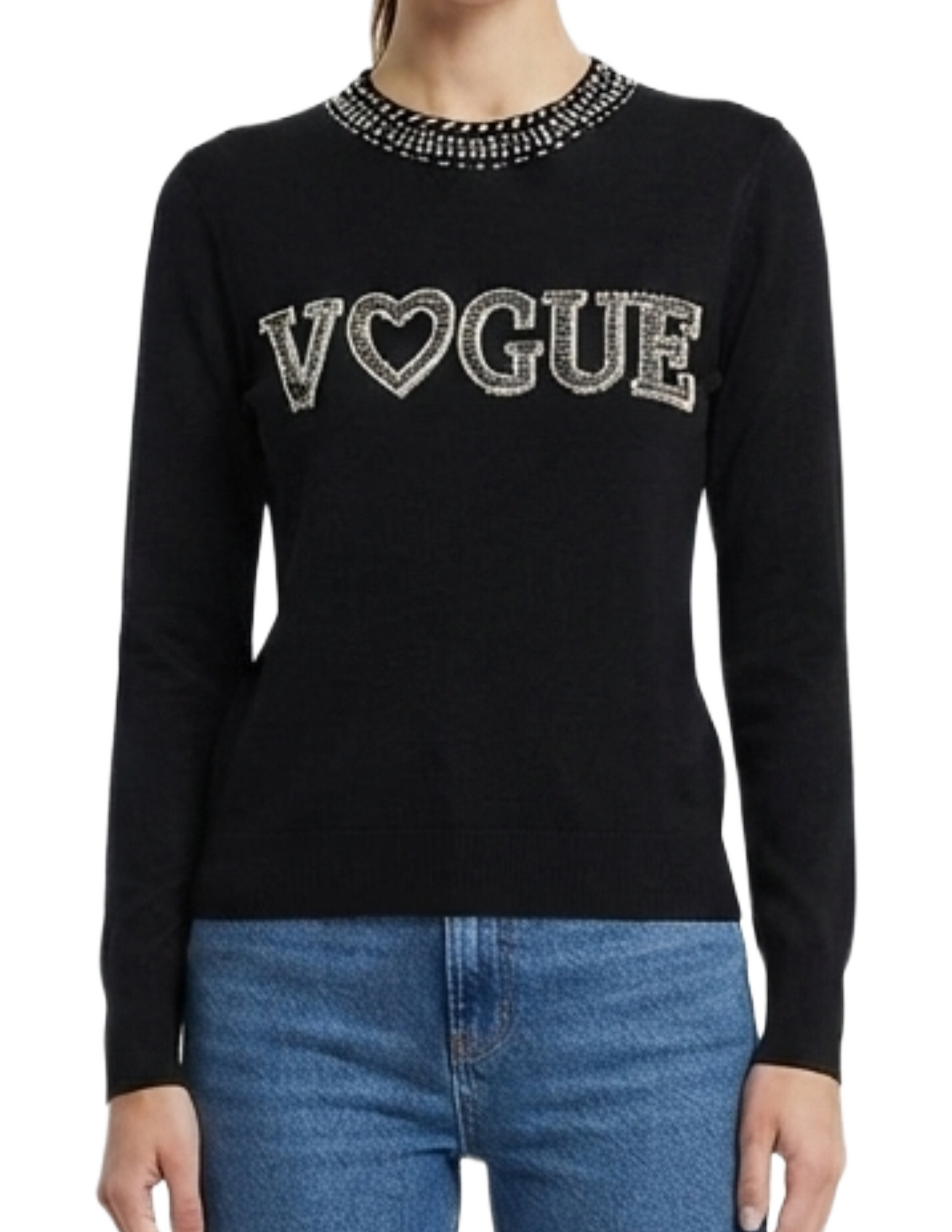 Sueter negro tipo blusa con aplicaciones de brillos