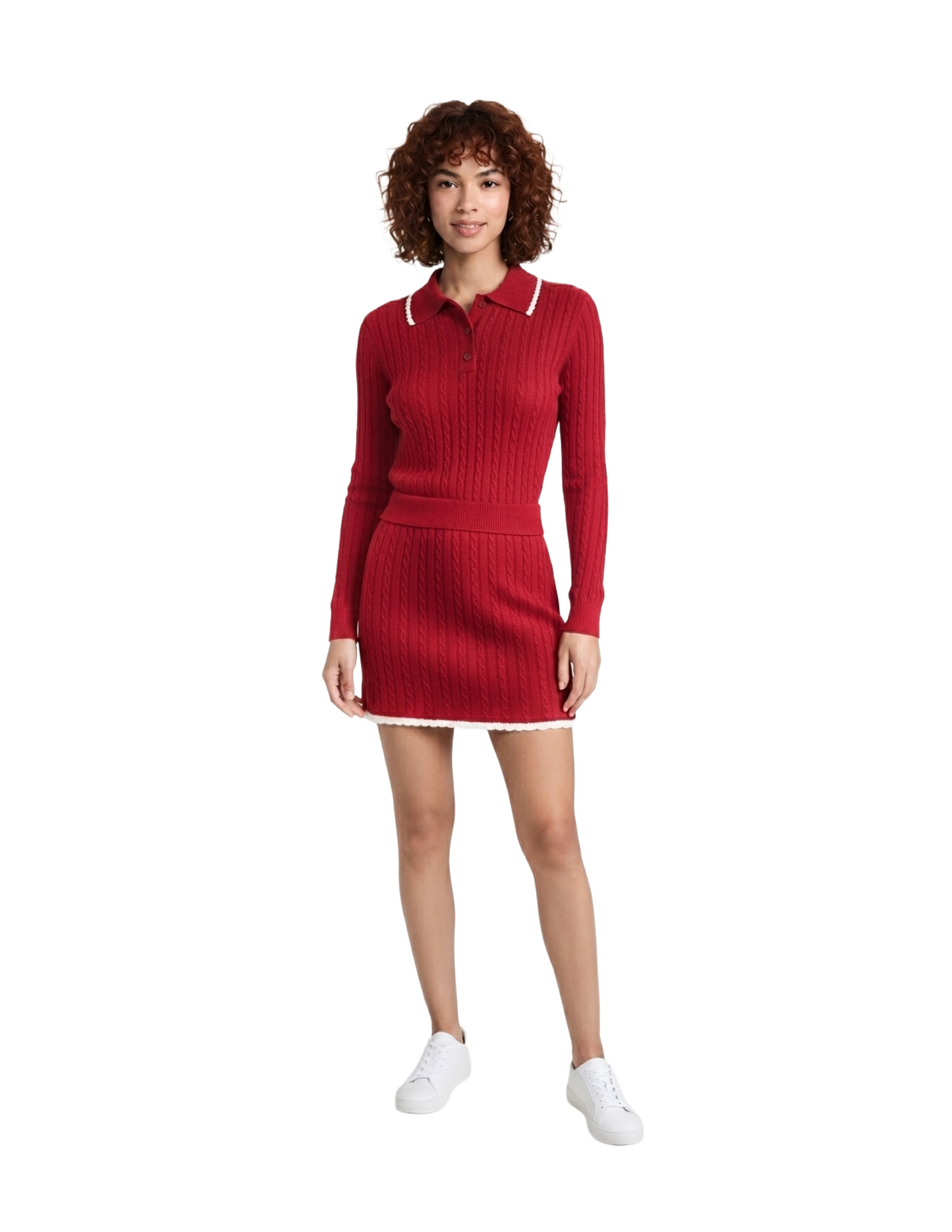 Conjunto guinda tejido de dos piezas de blusa y falda