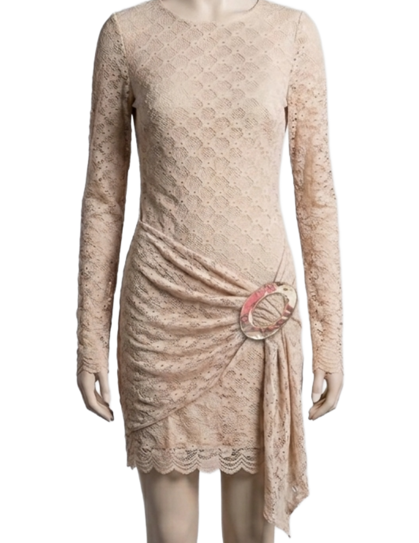 Vestido mesh con cuello redondo manga larga